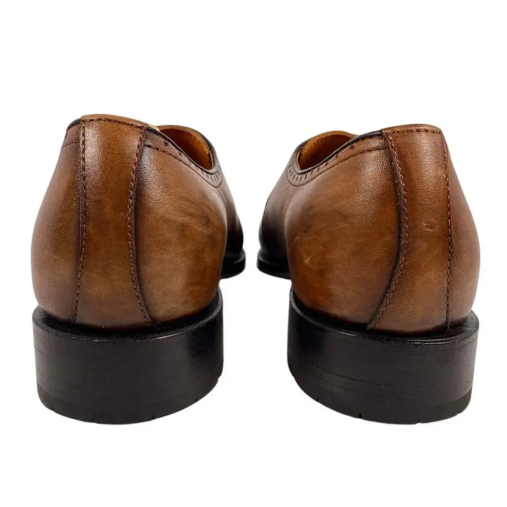 Speroni Monk Strap Dress Shoes Mens 7 7.5‎ Italian Cognac Leather Brogue Cap Toe